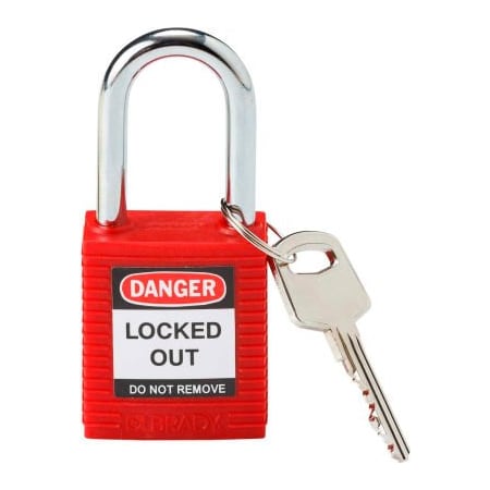 Brady Brady 99552 Safety Padlock With Label, Plastic Covered Steel, Red 99552